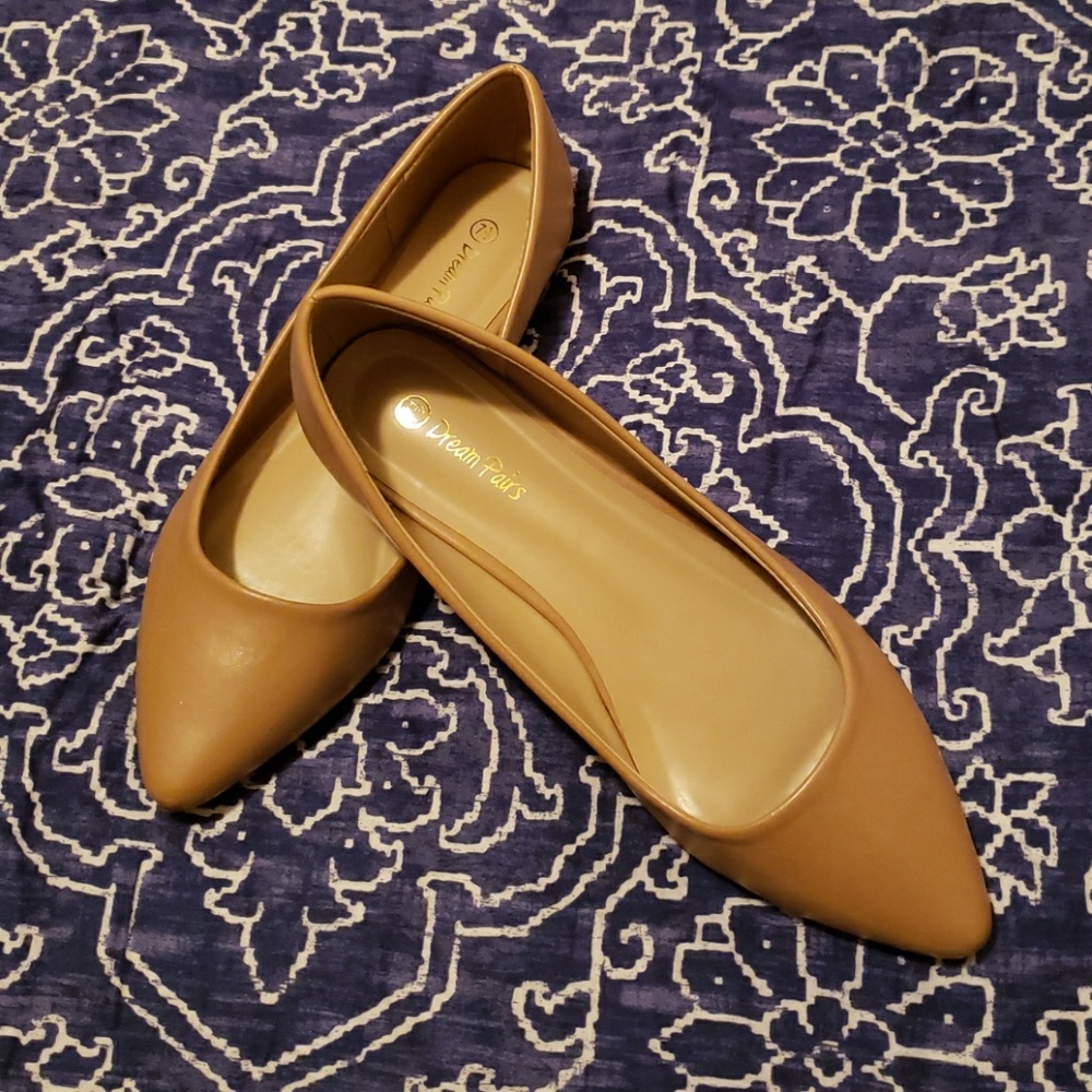 Beige leather flats
